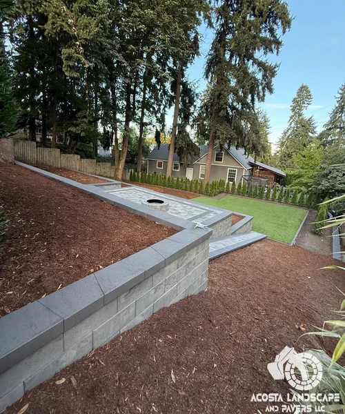 Landscape Design, Tiered Paver Patio & Turf in Shoreline 